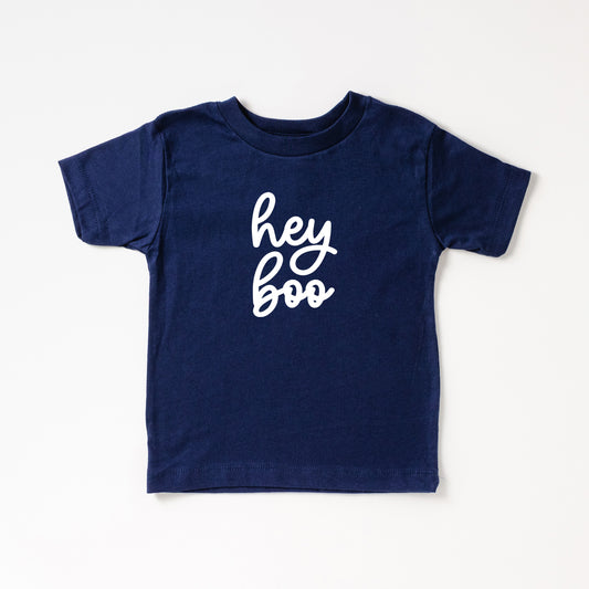 Hey Boo Cursive | Toddler Short Sleeve Crew Neck
