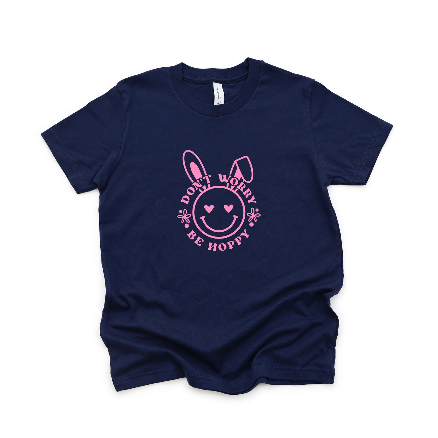 Don't Worry Be Hoppy Smiley Bunny | Youth Short Sleeve Crew Neck