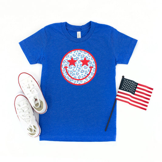 Leopard Patriotic Smiley Face | Youth Short Sleeve Crew Neck