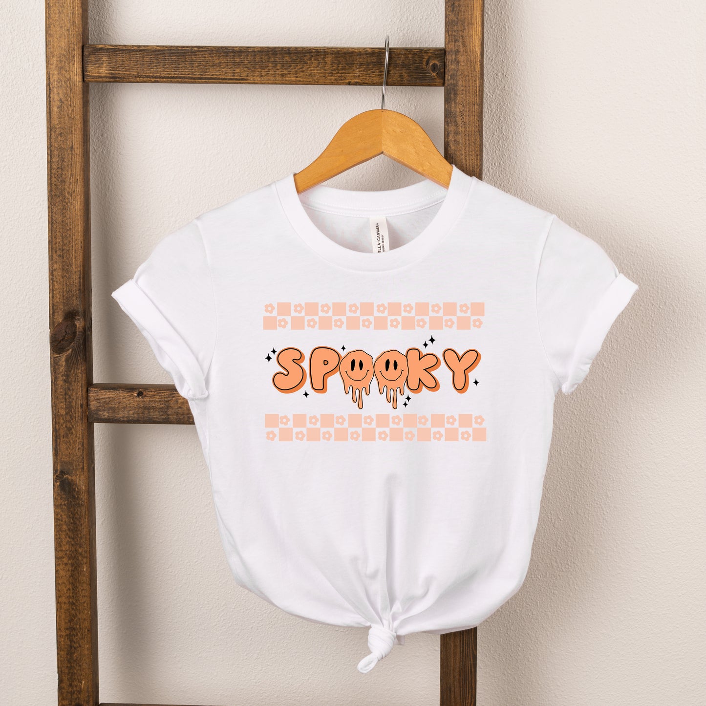 Spooky Checkered Flowers | Toddler Short Sleeve Crew Neck