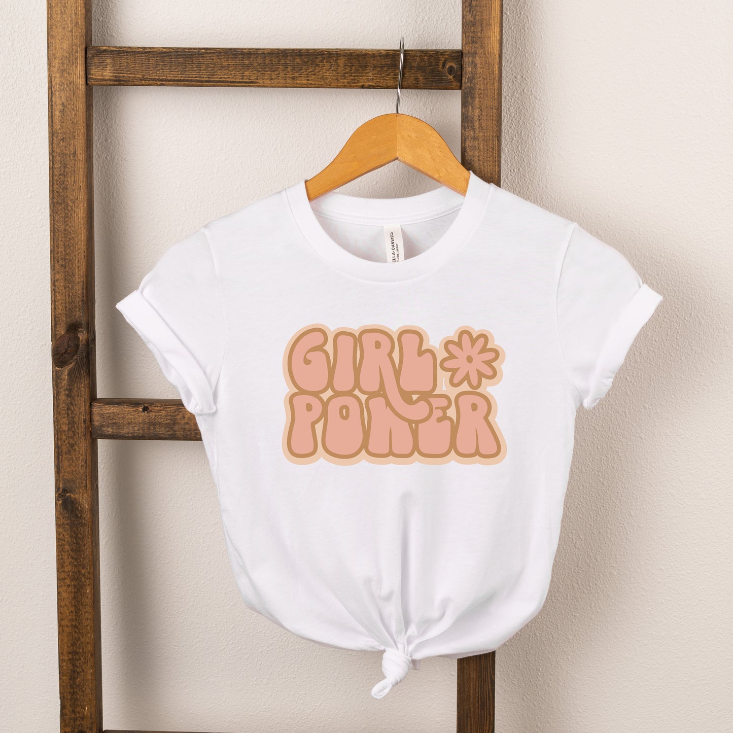 Retro Girl Power With Flower | Toddler Short Sleeve Crew Neck