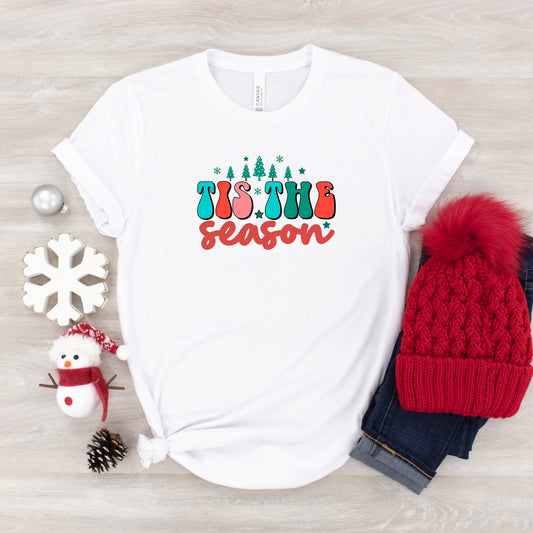 Retro Tis The Season Trees | Youth Short Sleeve Crew Neck