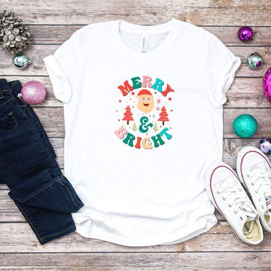 Retro Merry And Bright Santa | Youth Short Sleeve Crew Neck