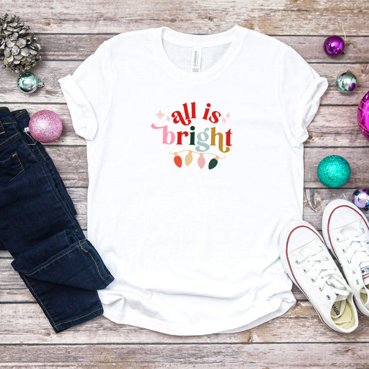 All Is Bright Christmas Lights | Youth Short Sleeve Crew Neck