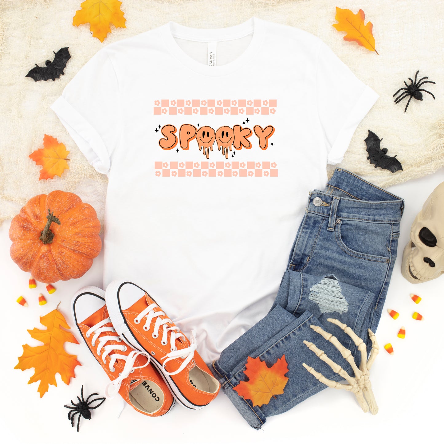 Spooky Checkered Flowers | Youth Short Sleeve Crew Neck