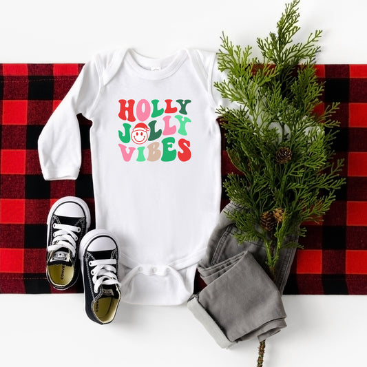 Holly Jolly Vibes Smile | Baby Long Sleeve Onesie