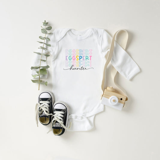 Eggspert Hunter Stacked | Baby Long Sleeve Onesie