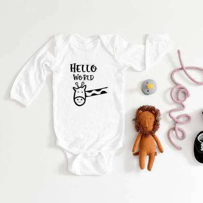 Hello World Giraffe | Baby Long Sleeve Onesie