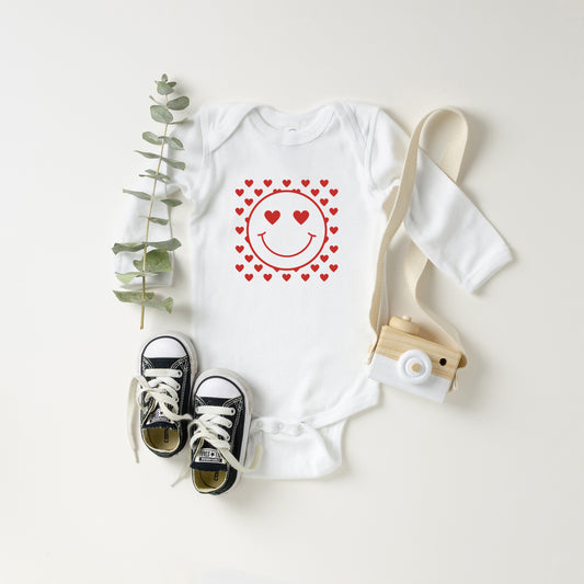 Smiley Face Hearts | Baby Long Sleeve Onesie