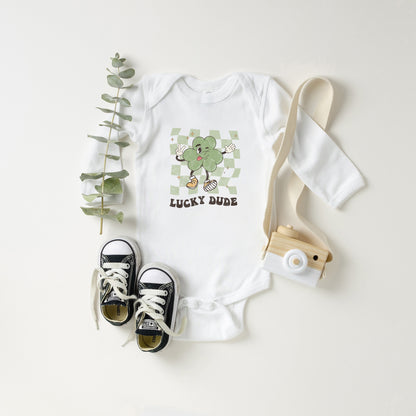 Lucky Dude Checkered | Baby Long Sleeve Onesie