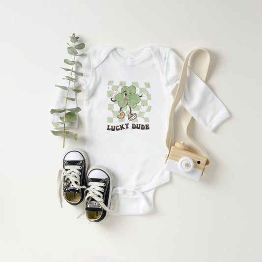 Lucky Dude Checkered | Baby Long Sleeve Onesie