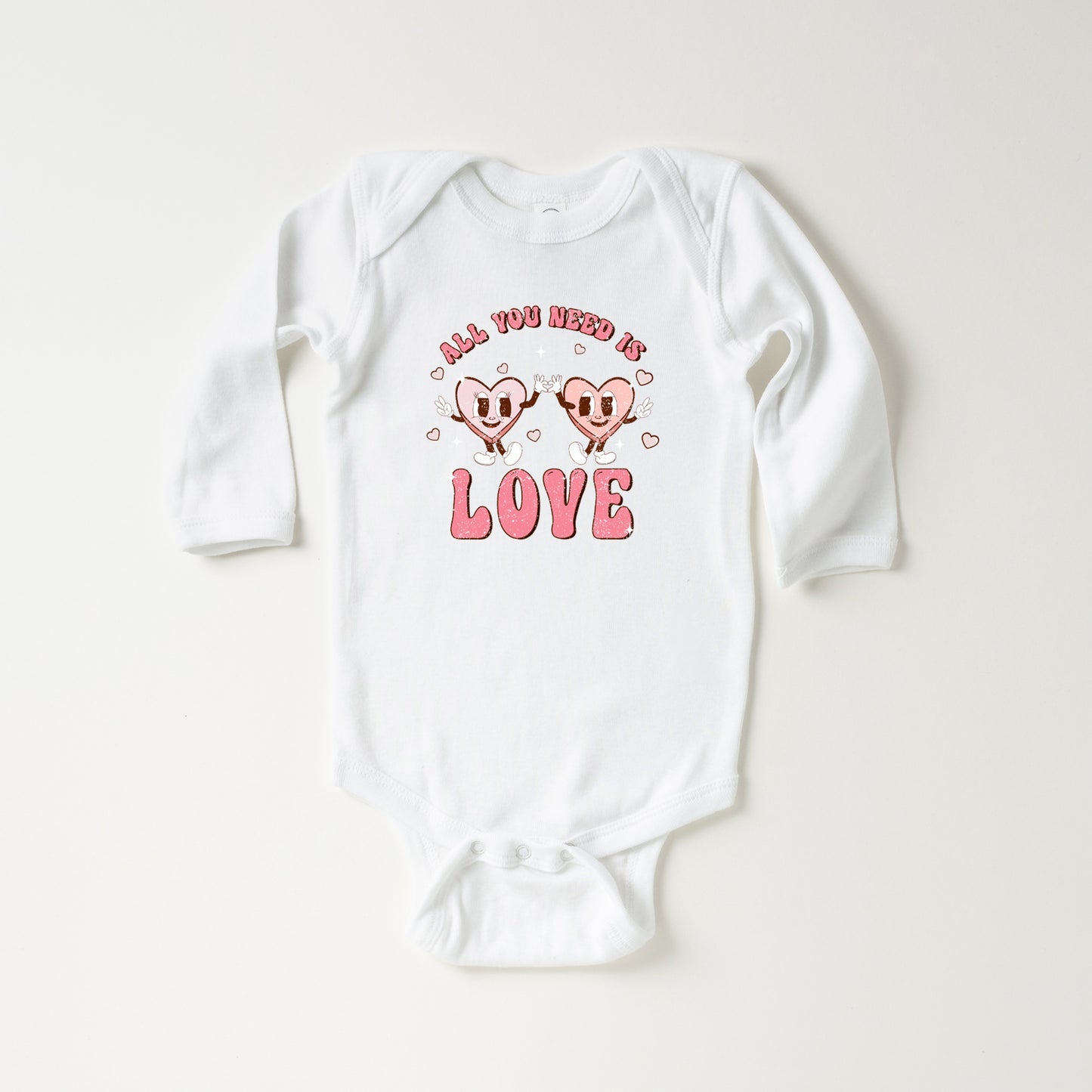 Retro All You Need Is Love Hearts | Baby Long Sleeve Onesie