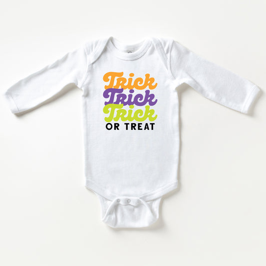 Trick Or Treat Colorful Stacked | Baby Long Sleeve Onesie