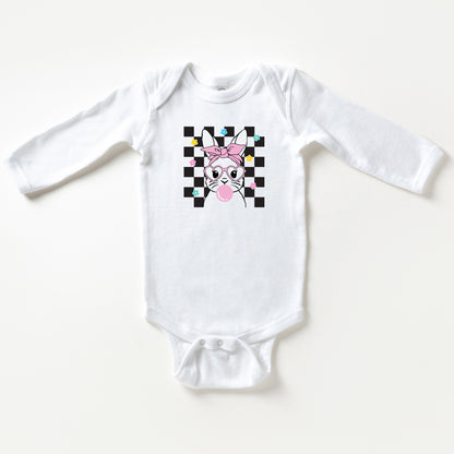 Checkered Groovy Bunny | Baby Long Sleeve Onesie