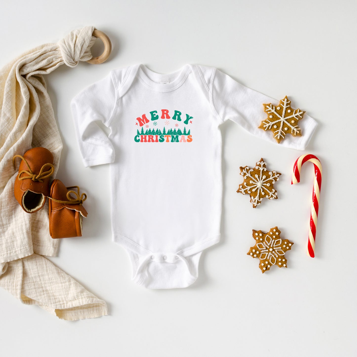 Merry Christmas Trees | Baby Long Sleeve Onesie