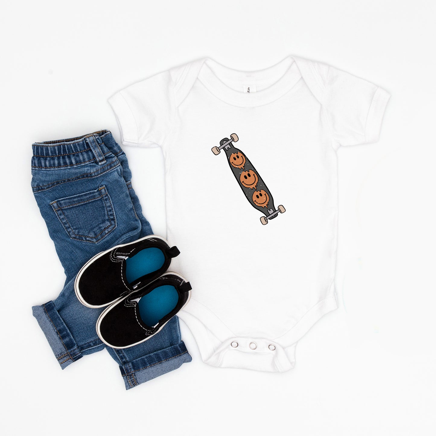 Skate Board With Smiley Faces | Baby Onesie