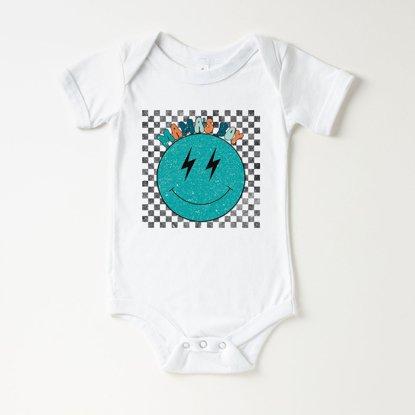 Mama's Boy Checkered Smiley Face | Baby Onesie