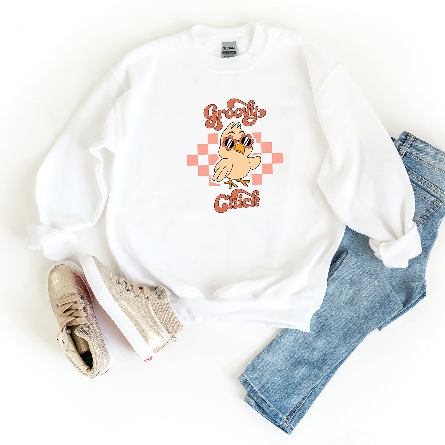Groovy Chick Checkered | Youth Sweatshirt