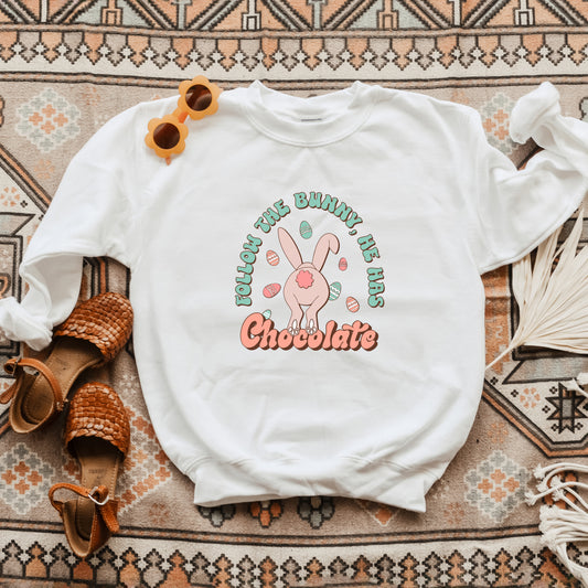 Follow The Bunny He Has Chocolate | Youth Sweatshirt