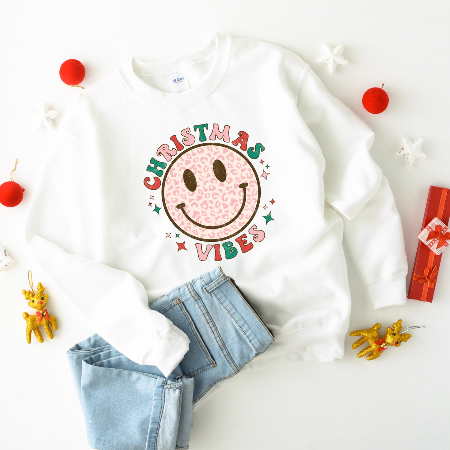 Retro Smiley Face Christmas Vibes | Youth Sweatshirt