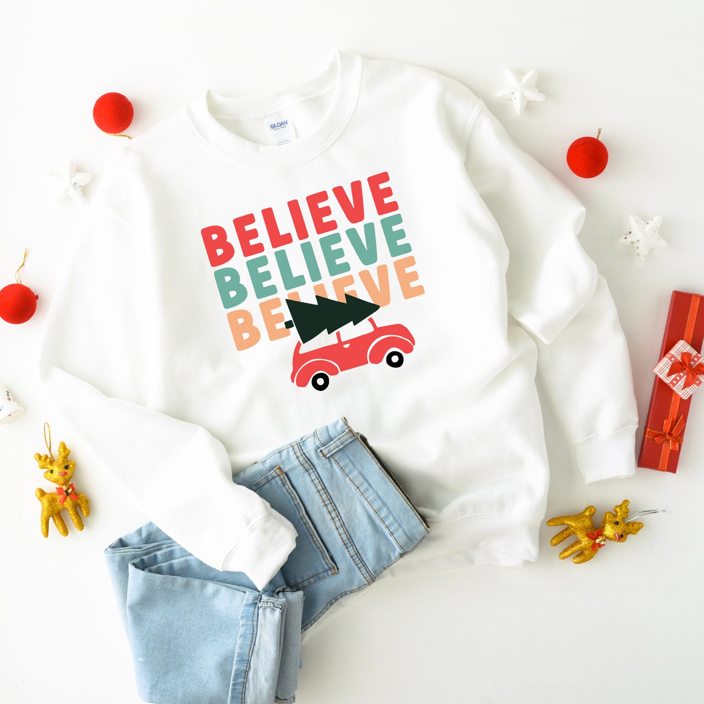 Believe Stacked Car | Youth Sweatshirt