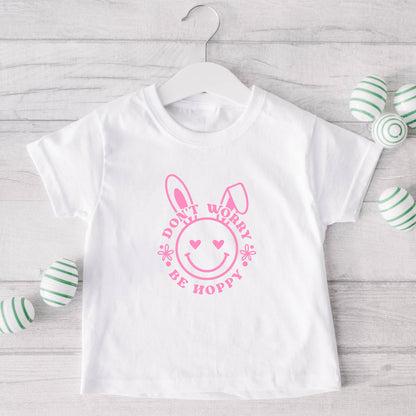 Don't Worry Be Hoppy Smiley Bunny | Toddler Short Sleeve Crew Neck
