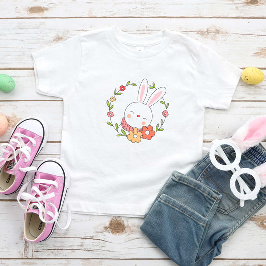 Easter Bunny Flower Wreath | Toddler Short Sleeve Crew Neck