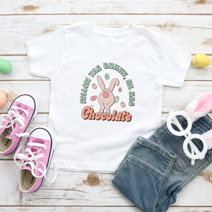 Follow The Bunny He Has Chocolate | Toddler Short Sleeve Crew Neck