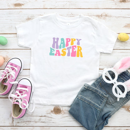 Happy Easter Wavy Colorful | Toddler Short Sleeve Crew Neck