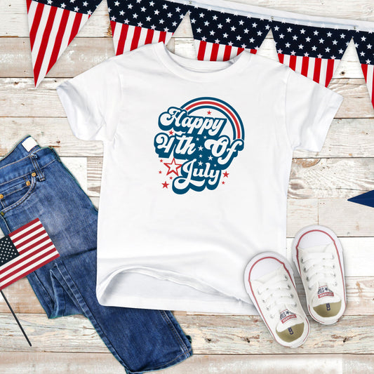 Happy 4th of July Rainbow | Toddler Short Sleeve Crew Neck