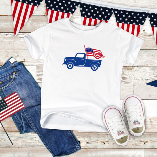 Truck With Flag | Toddler Short Sleeve Crew Neck