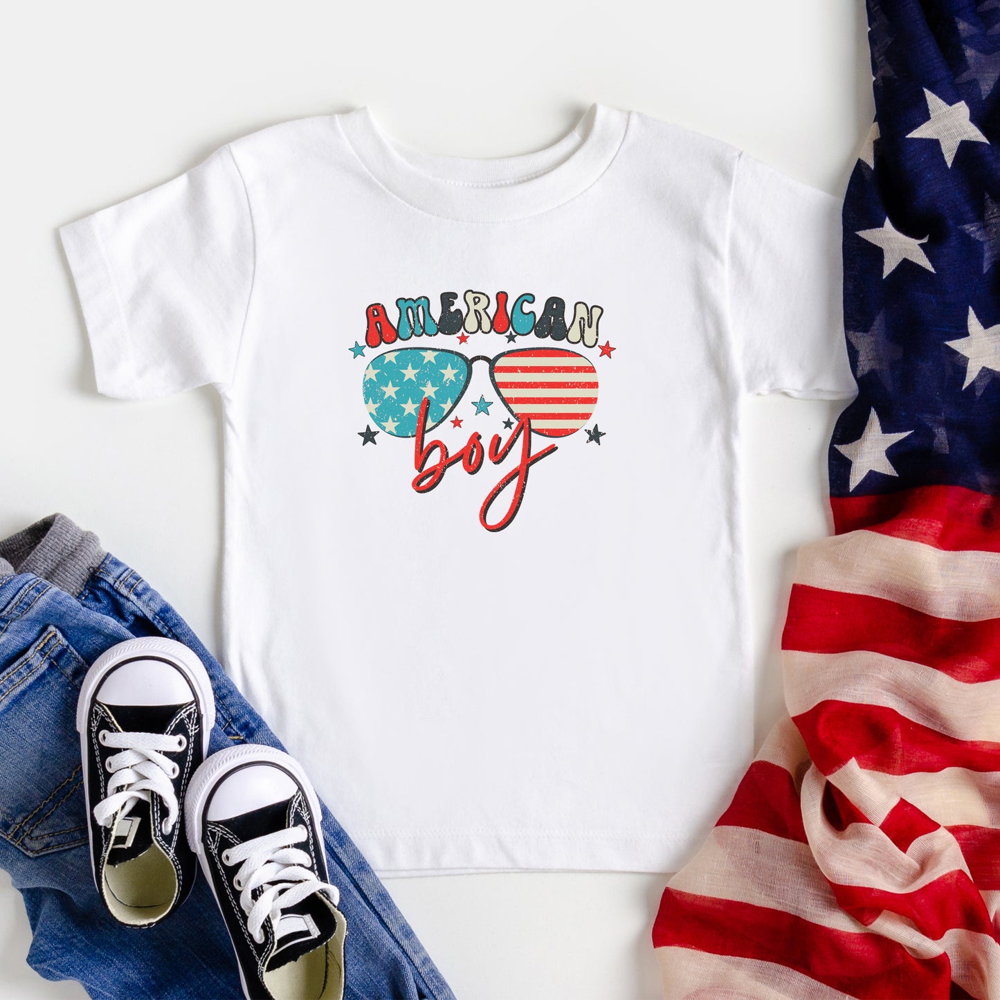 American Boy Sunglasses | Toddler Short Sleeve Crew Neck