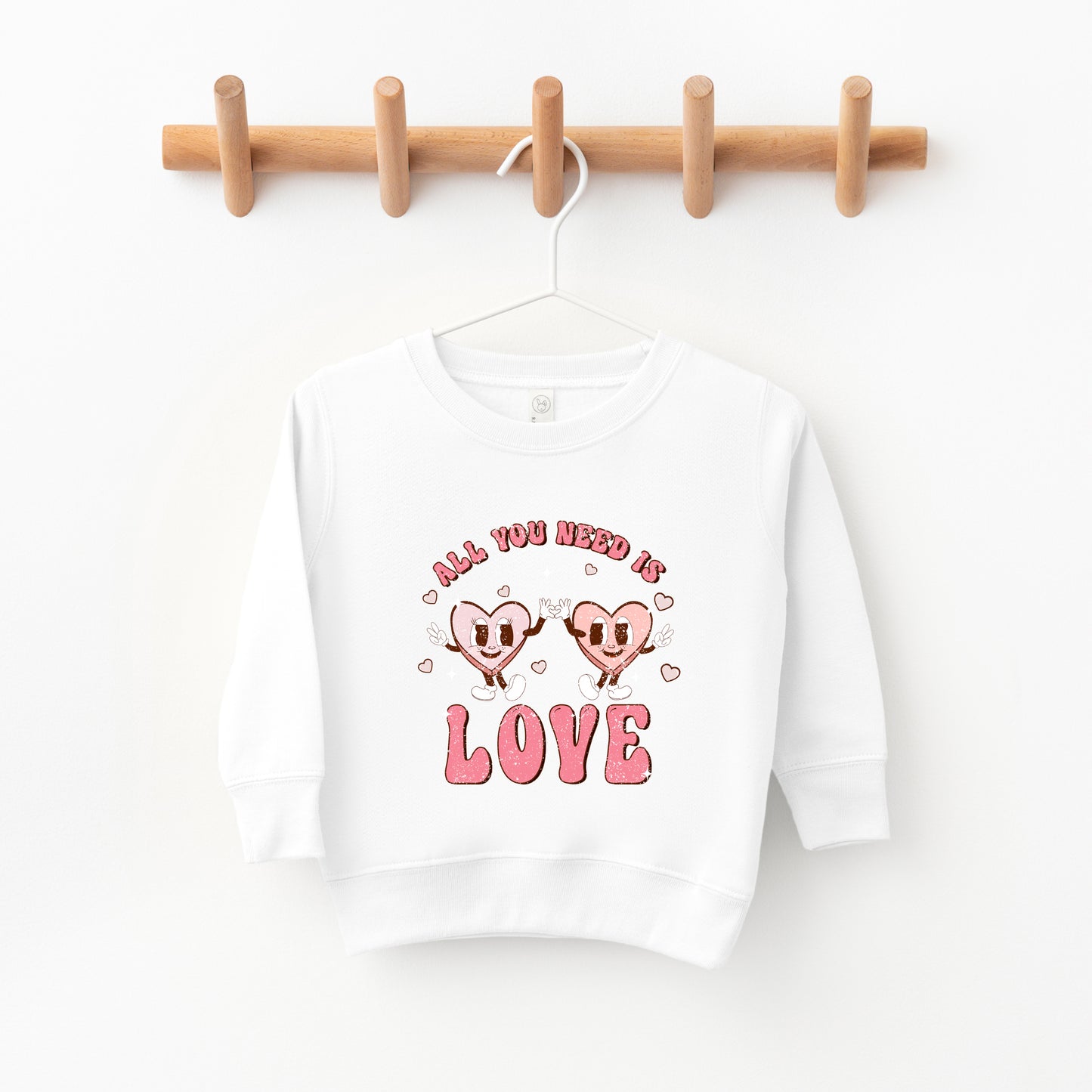 Retro All You Need Is Love Hearts | Toddler Sweatshirt