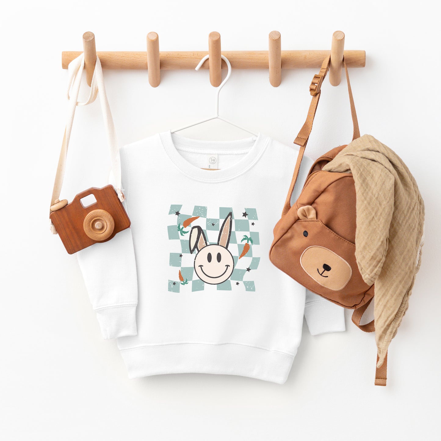 Checkered Smiley Easter Bunny | Toddler Sweatshirt