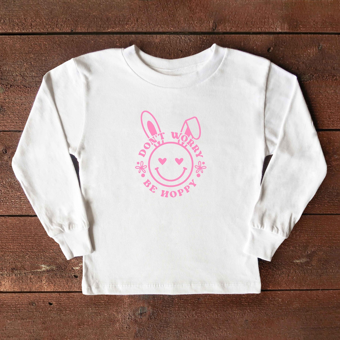Don't Worry Be Hoppy Smiley Bunny | Toddler Long Sleeve Tee