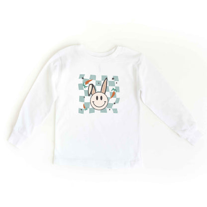 Checkered Smiley Easter Bunny | Toddler Long Sleeve Tee