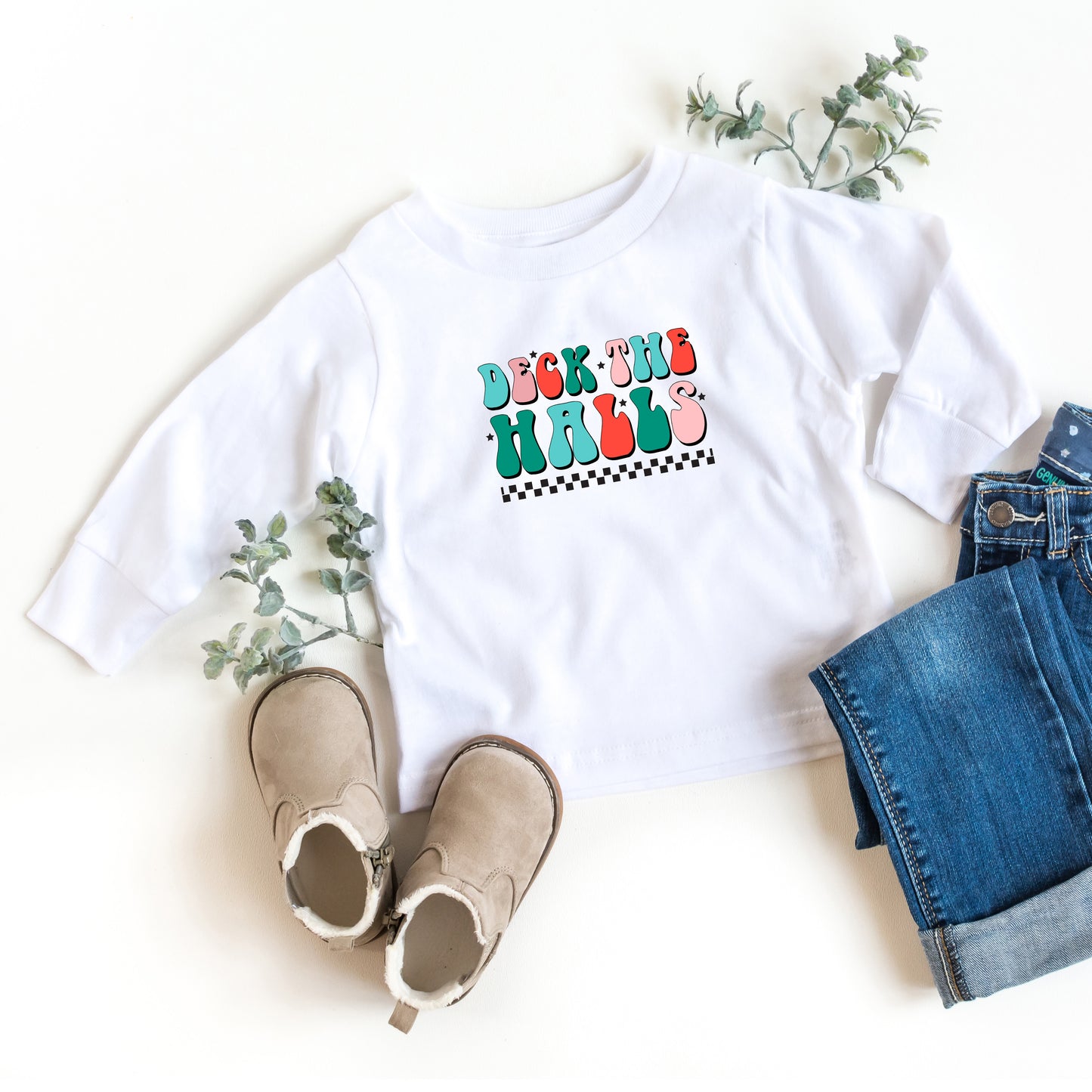 Retro Deck The Halls Checkered | Youth Long Sleeve Tee
