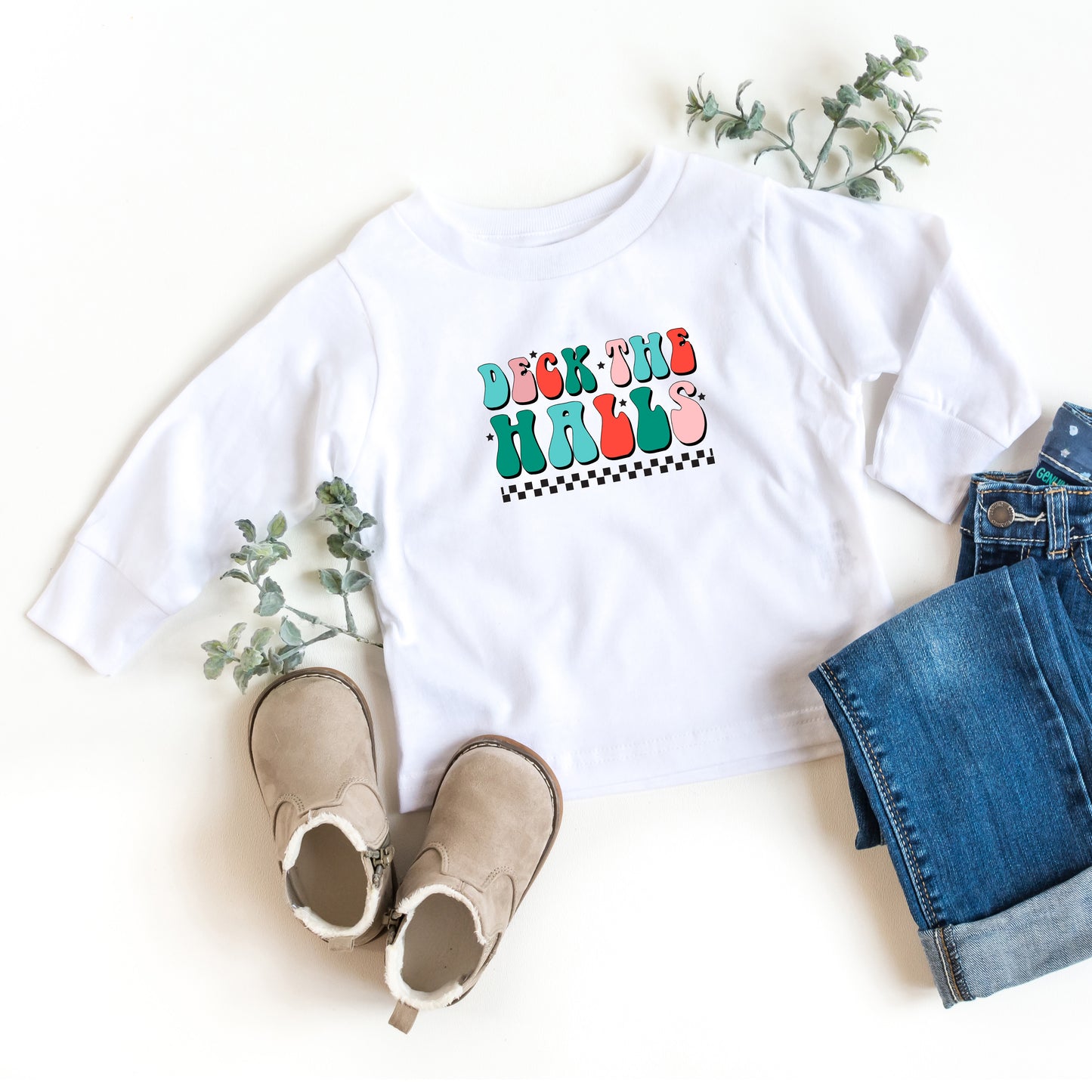 Retro Deck The Halls Checkered | Toddler Long Sleeve Tee