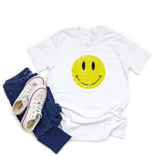 Distressed Smiley Face | Youth Short Sleeve Crew Neck