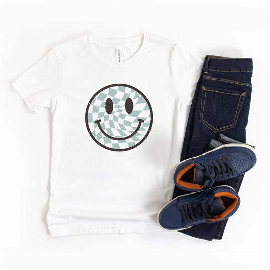 Checker Board Smiley Face | Youth Short Sleeve Crew Neck