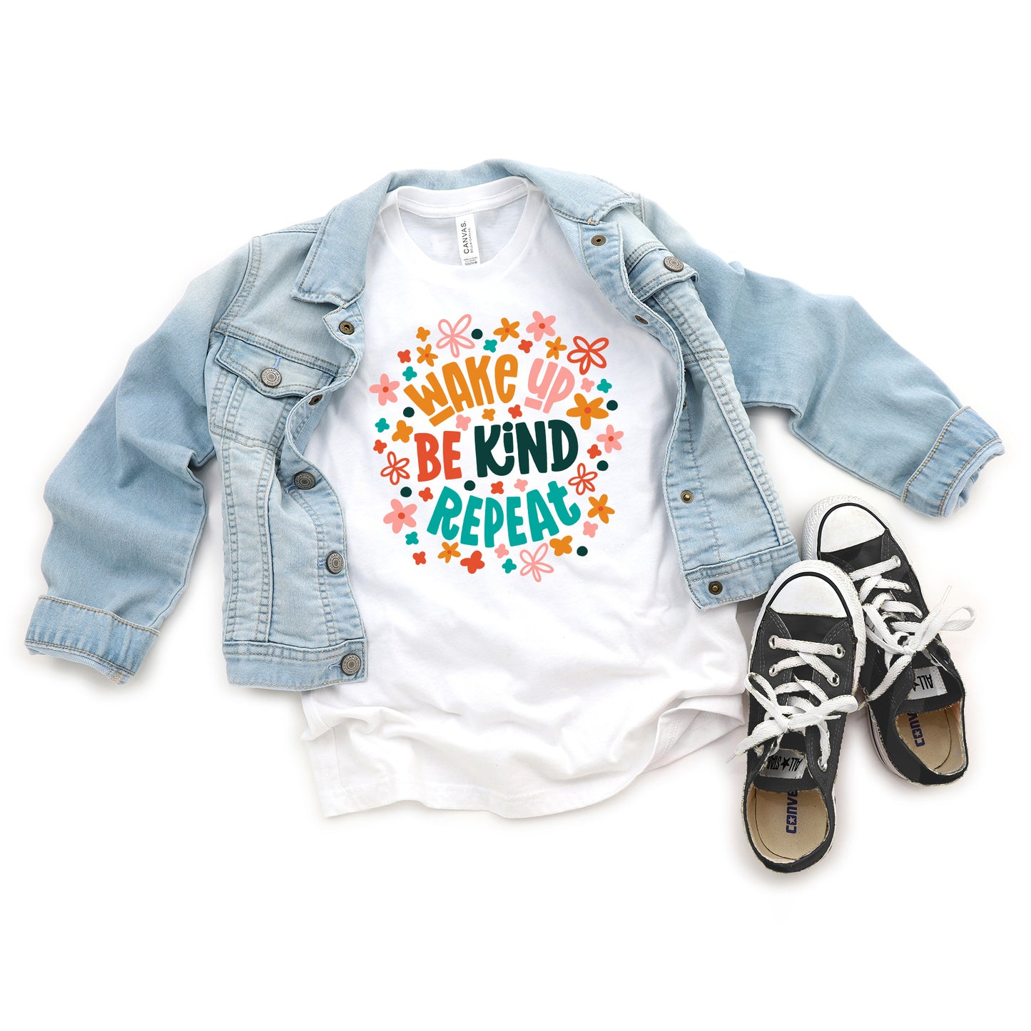 Wake Up Be Kind Repeat Floral | Youth Short Sleeve Crew Neck