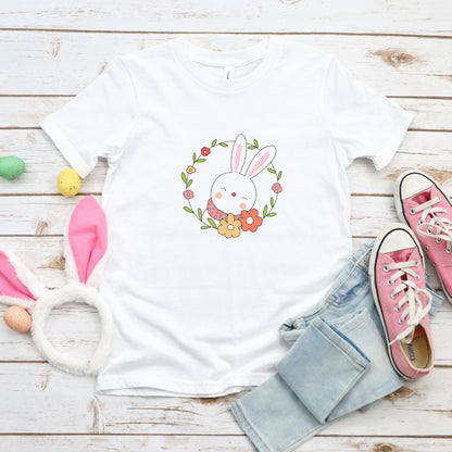 Easter Bunny Flower Wreath | Youth Short Sleeve Crew Neck