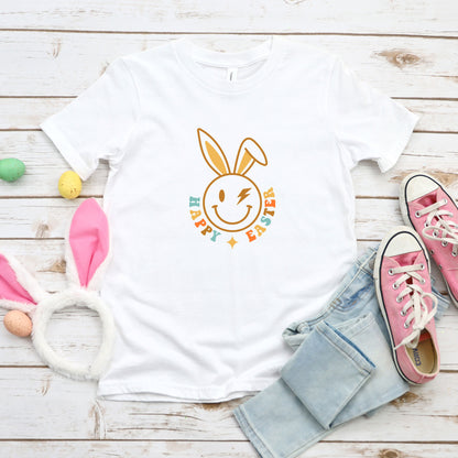 Happy Easter Smiley Lightning Bolt | Youth Short Sleeve Crew Neck