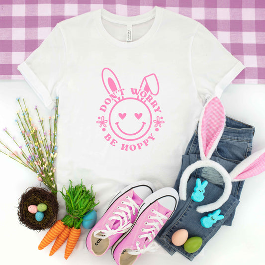 Don't Worry Be Hoppy Smiley Bunny | Youth Short Sleeve Crew Neck
