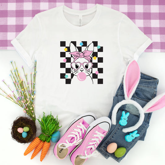 Checkered Groovy Bunny | Youth Short Sleeve Crew Neck