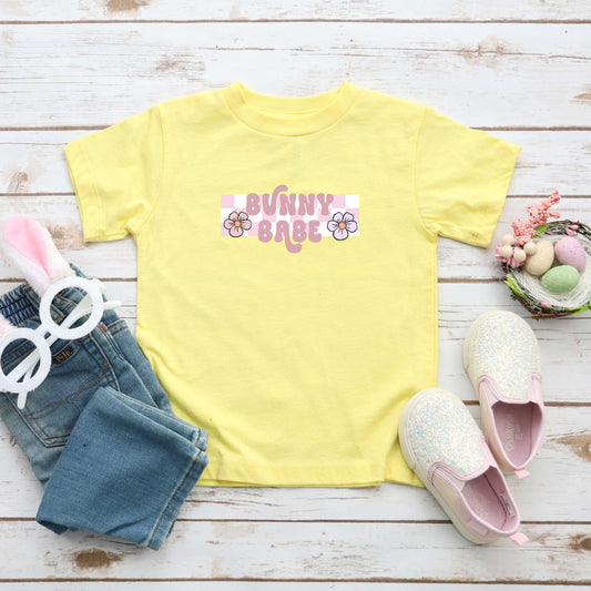 Bunny Babe Flowers | Toddler Short Sleeve Crew Neck
