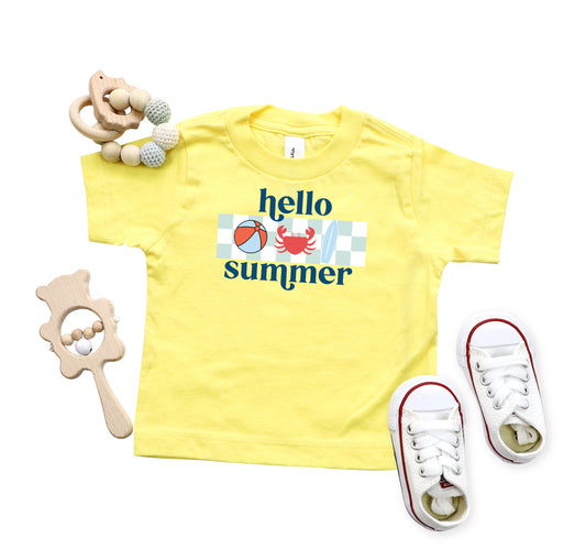 Hello Summer Checkered | Toddler Short Sleeve Crew Neck