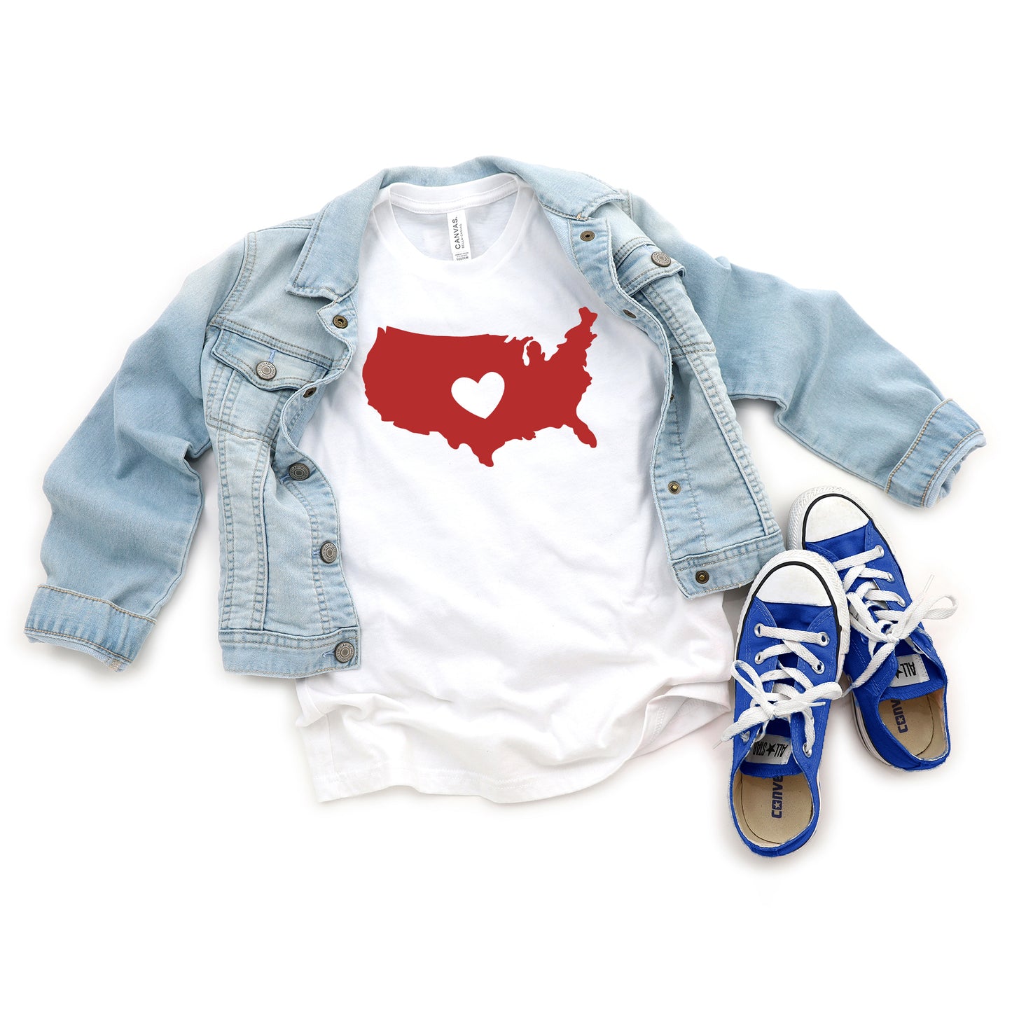 USA Heart Outline | Youth Short Sleeve Crew Neck